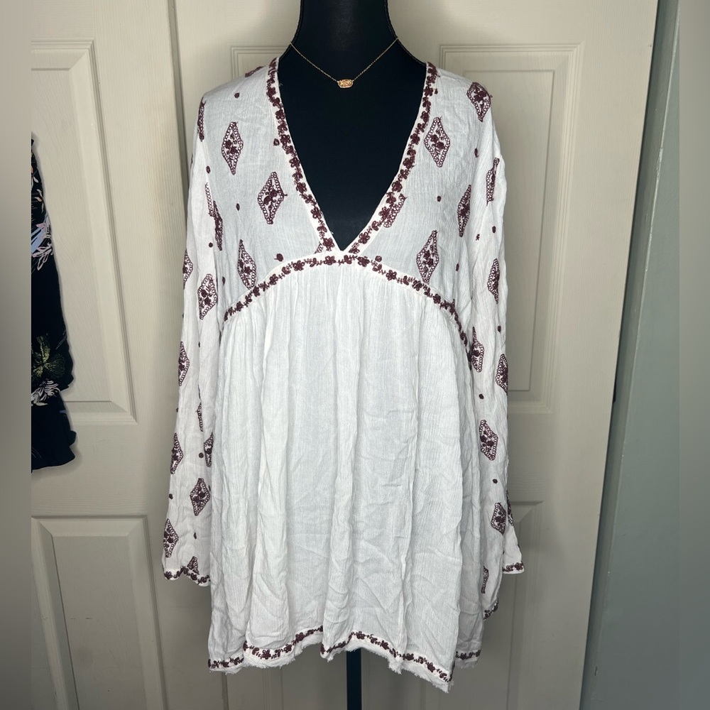 Free People Boho Embroidered Mini Dress, oversized, festival, western, NWT